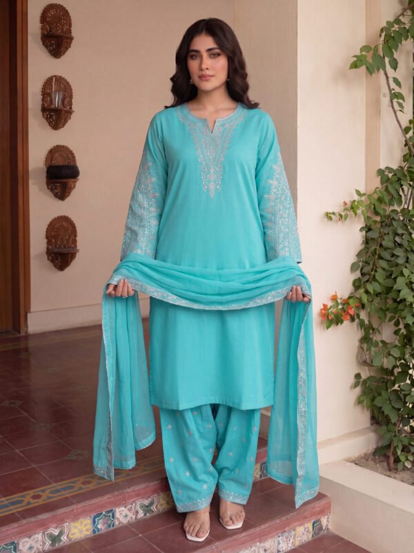 Luxury Lawn Embroidered 3 Piece Dress